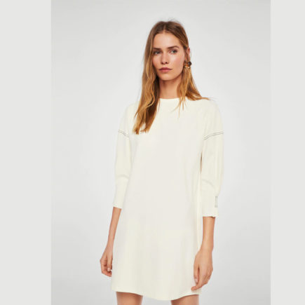 Robe blanche avec surpiqures Mango